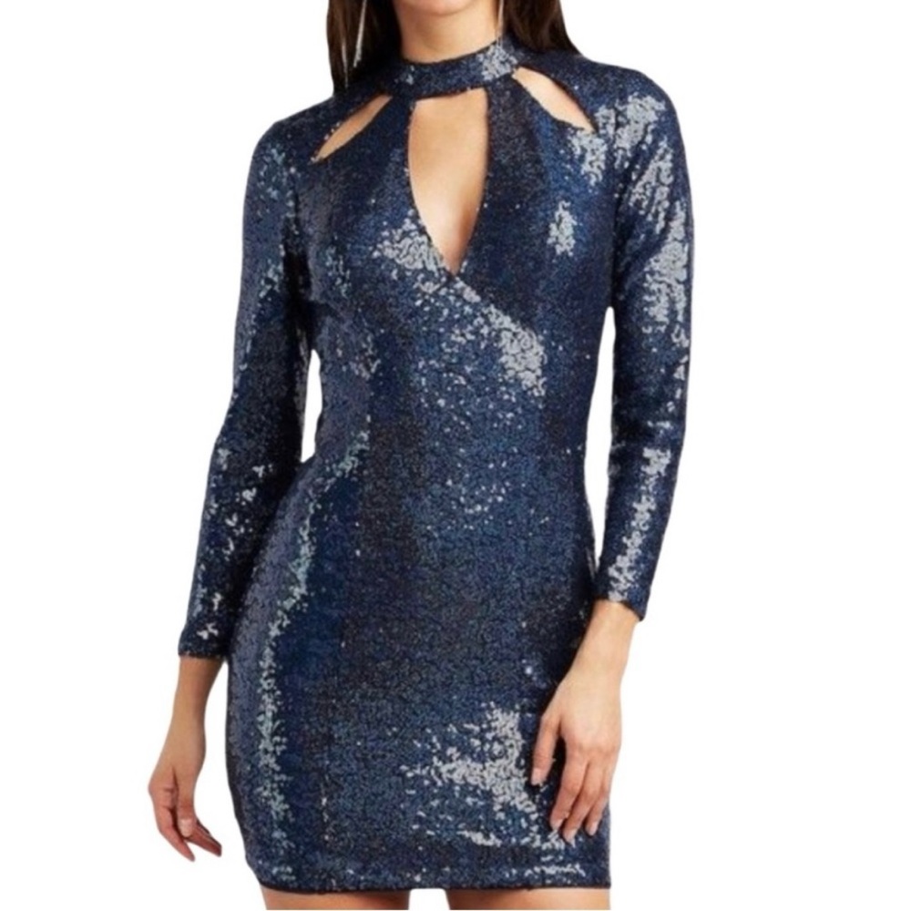 Charlotte Russe Cocktail Dress Size Medium Blue Sequins Cutout Peekaboo Party